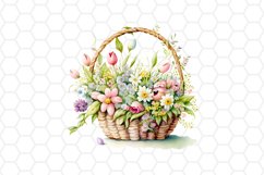 Watercolor Floral Easter basket Clipart Bundle