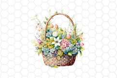 Watercolor Floral Easter basket Clipart Bundle