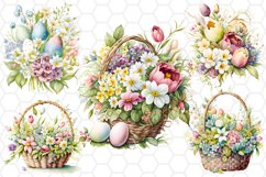 Watercolor Floral Easter basket Clipart Bundle