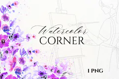 Watercolor Purple Floral Corner PNG Product Image 1