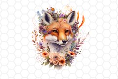 Watercolor Floral Fox Clipart Bundle