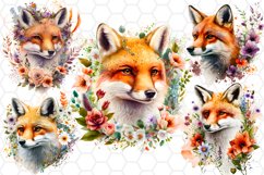 Watercolor Floral Fox Clipart Bundle