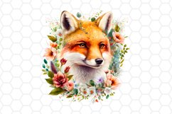 Watercolor Floral Fox Clipart Bundle