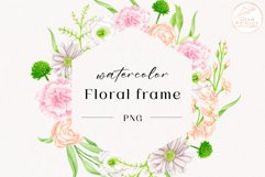 Watercolor Floral Frame Clipart. Spring Flowers Border PNG Product Image 1