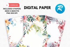 Watercolor Floral Frame Digital Paper, Floral Background Product Image 1