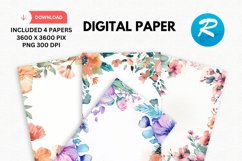 Watercolor Floral Frame Digital Paper, Floral Background Product Image 1