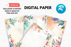 Watercolor Floral Frame Digital Paper, Floral Background Product Image 1
