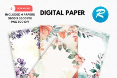 Watercolor Floral Frame Digital Paper, Floral Background Product Image 1