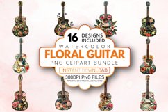 Watercolor Floral Guitar Clipart Bundle Product Image 1