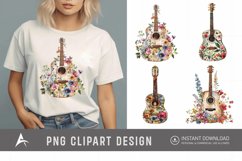 Watercolor Floral Guitar Clipart Product Image 1