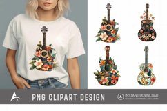 Watercolor Floral Guitar Clipart Product Image 1