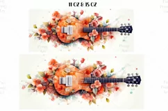 Watercolor Floral Guitar Mug Wrap Sublimation Designs, 3d Mug, guitar Png