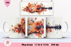 Watercolor Floral Guitar Mug Wrap Sublimation Designs, 3d Mug, guitar Png