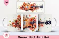 Watercolor Floral Guitar Mug Wrap Sublimation Designs, 3d Mug, guitar Png