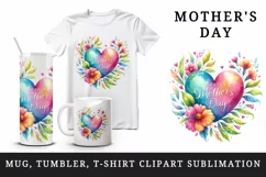 Watercolor floral heart flowers Happy Mother Day greeting quote print 20 oz tumbler skinny mug wrap clipart t-shirt sublimation printable design
