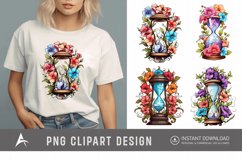 Watercolor Floral Hourglass Clipart Product Image 1