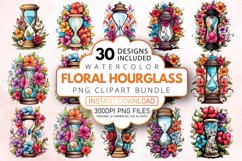 Watercolor Floral Hourglass Clipart Bundle Product Image 1