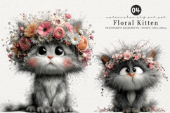 Watercolor Floral Kitten Clipart Product Image 1