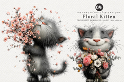 Watercolor Floral Kitten Clipart Product Image 1
