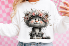 Watercolor Floral Kitten Clipart Product Image 2