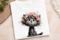 Watercolor Floral Kitten Clipart Product Image 3