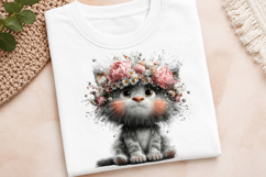 Watercolor Floral Kitten Clipart Product Image 3