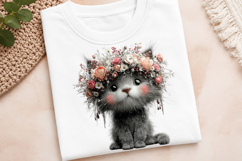 Watercolor Floral Kitten Clipart Product Image 3
