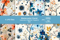 watercolor patterns, digital papers set, leaves digital papers, leaves patterns, botanical patterns,