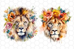 Watercolor Floral Lion Cliparts