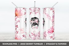 Watercolor Floral Messy Bun Tumbler Seamless Sublimation PNG