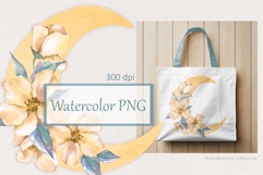 Watercolor Floral Moon PNG Product Image 1