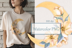 Watercolor Floral Moon PNG Product Image 2