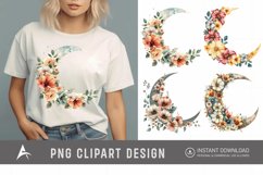 Watercolor Floral Moon Clipart Product Image 1