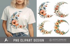 Watercolor Floral Moon Clipart Product Image 1