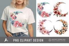 Watercolor Floral Moon Clipart Product Image 1