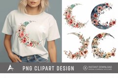 Watercolor Floral Moon Clipart Product Image 1
