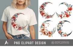 Watercolor Floral Moon Clipart Product Image 1