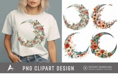 Watercolor Floral Moon Clipart Product Image 1