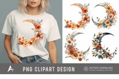 Watercolor Floral Moon Clipart Product Image 1