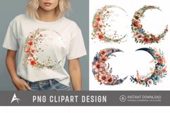 Watercolor Floral Moon Clipart Product Image 1