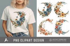 Watercolor Floral Moon Clipart Product Image 1
