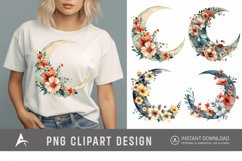 Watercolor Floral Moon Clipart Product Image 1