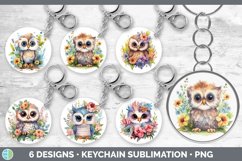 Bundle of six Watercolor Flower Owls Keychain designs.
