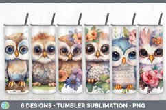 Bundle of six Watercolor Flower Owls Tumbler designs.