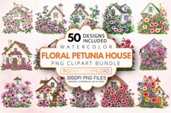 Watercolor Floral Petunia House clipart Bundle Product Image 1