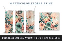 Watercolor floral print with flowers design wrap sublimation for customize your tumbler