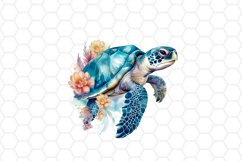 Watercolor Floral Sea turtle Clipart