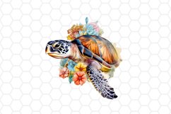 Watercolor Floral Sea turtle Clipart