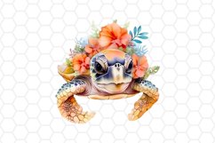 Watercolor Floral Sea turtle Clipart