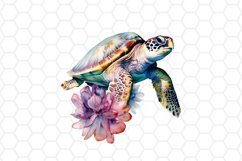 Watercolor Floral Sea turtle Clipart